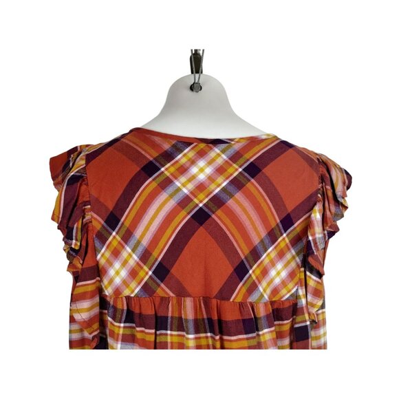 Time and Tru Womens XXL Orange and Yellow Plaid Ruffle Sleeveless Blouse - Picture 7 of 13